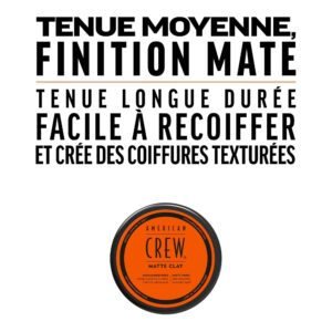 American Crew Matte Clay, Cire Cheveux Homme à l'Argile (85 g), Fixation Moyenne à Forte & Fini Mat et Soyeux, Tous Types de Cheveux, Formule Professionnelle, Sans Parfum